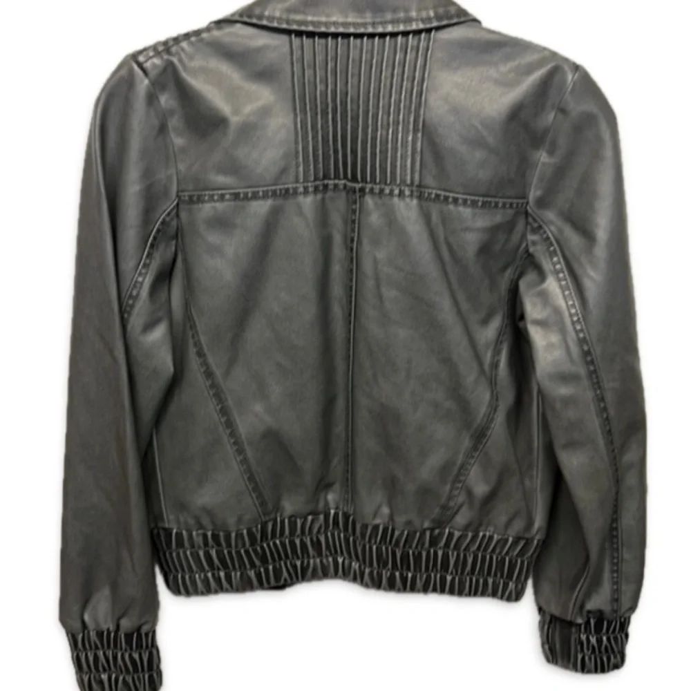 EUC [Beverly Hills Polo Club] Dark Gray Zip-Up Leather Jacket Women’s Sz Medium - Picture 3 of 12